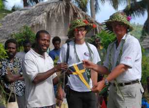 handing over the svaoe burgee to the commodore of the yacht club-text